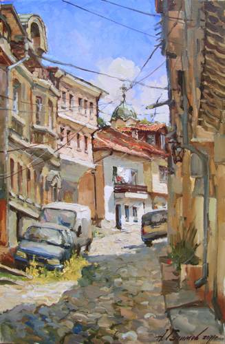 Painting by Azat Galimov  The Small street in Veliko Tyrnovo.
