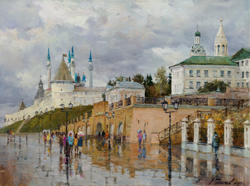 Painting by Azat Galimov.  Near the Kremlin metro station. Kazan autumn series. 