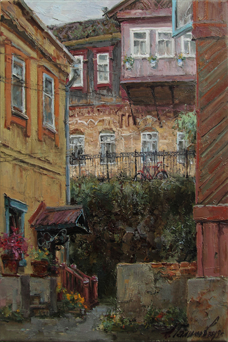 Painting by Azat Galimov .At the house SIBERIA. Courtyards of Vladivostok.