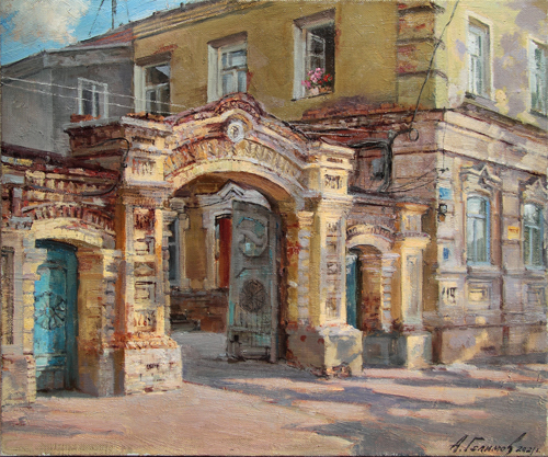 Painting by Azat Galimov .Ancient gate on Leo Tolstoy street. Chistopol.
