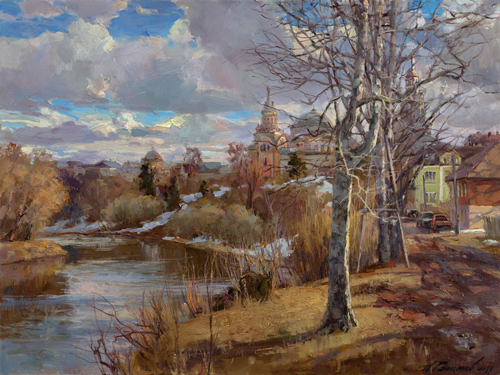 Painting by the artist Azat Galimov.Early spring. Torzhok. 