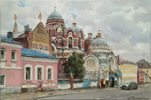 Painting by the artist Azat Galimov. The revived Grand Duke's temple in Yelets