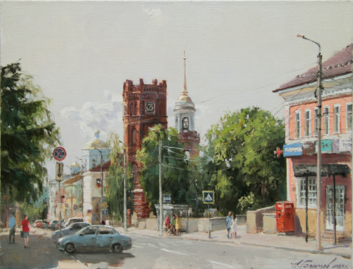 Painting by the artist Azat Galimov. Yelets chimes. View from Sovetskaya street.
