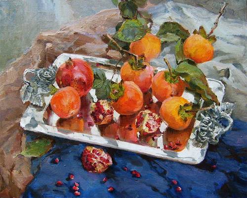 Painting Azat Galimov.Persimmons and pomegranates 2.