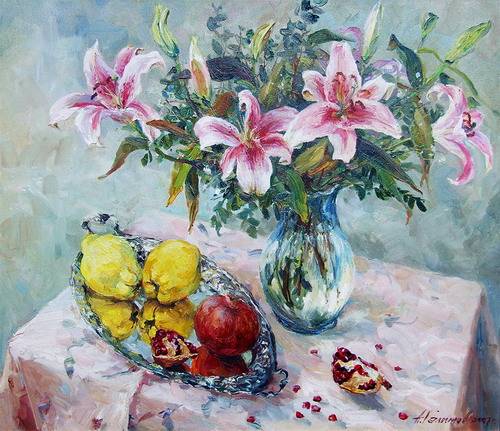 Painting Azat Galimov.Lilies and Fruit .