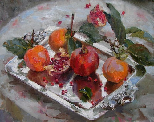 Painting Azat Galimov. Persimmons and pomegranates . 