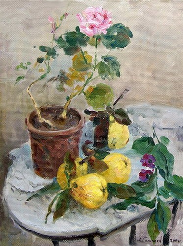 Painting Azat Galimov.Still Life with quince.