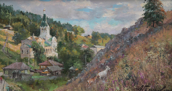  Painting, artwork by the artist Azat Galimov for sale. Russian landscape. Kyn village, Ural