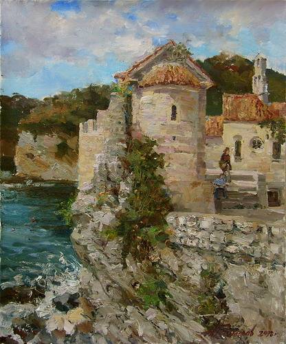 Painting.Montenegro. Budva on a sunny day.