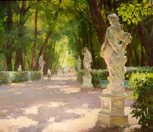 Paintings Azat Galimov. Summer Garden. Aurora and Night