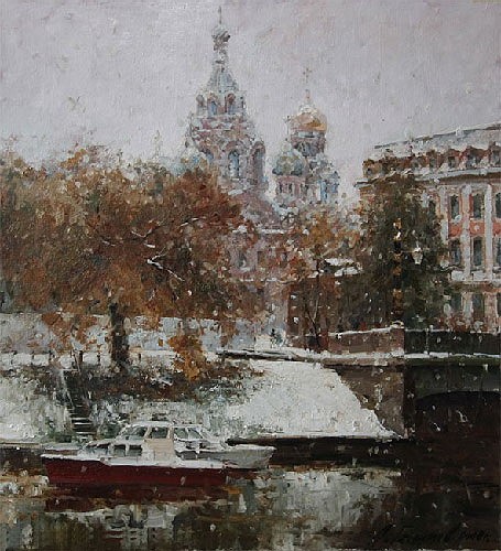 Painting Azat Galimov.River Moyka winter