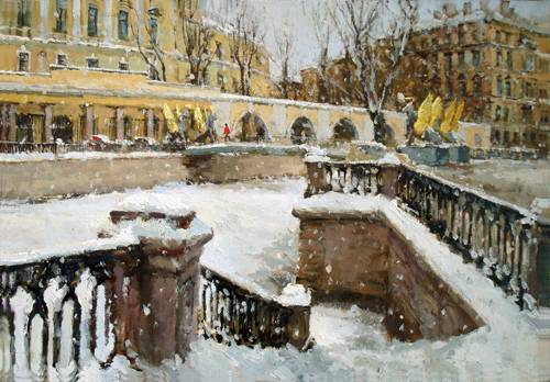 Paintings Azat Galimov. Channel Griboyedov. Bank Bridge. Snow ... Snow ...