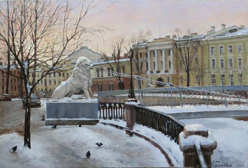 Paintings Azat Galimov. Guardians of the channel Griboyedov. Lion Bridge