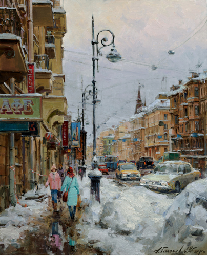 Paintings by Azat Galimov. Liteyny Avenue. Winter 2010 