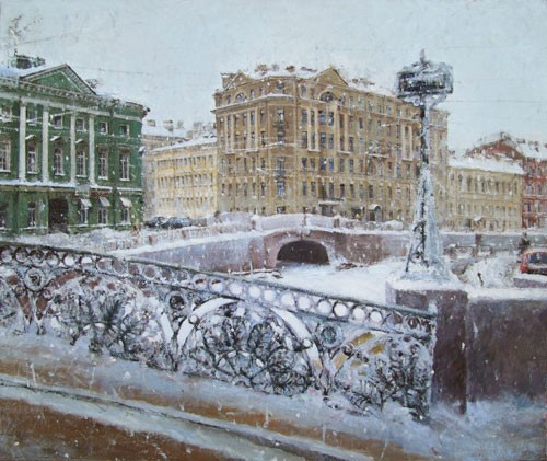 Paintings by Azat Galimov. River Moyka. Blizzard 