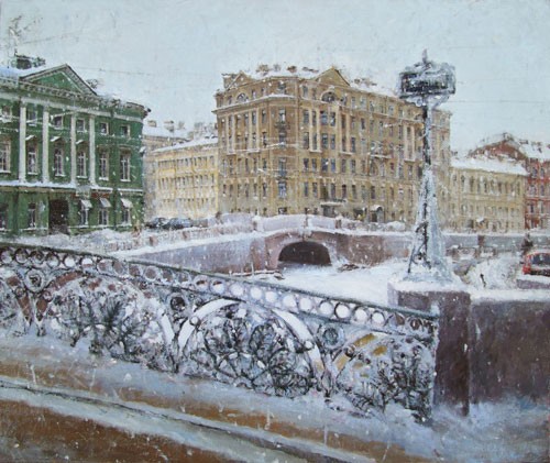 Paintings Azat Galimov. River Moyka. Blizzard