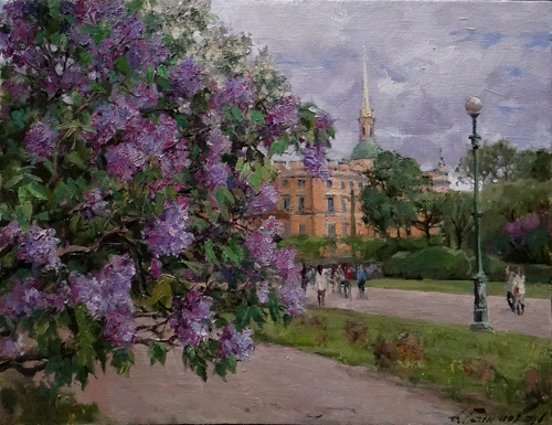 Painting Azat Galimov. It is time of lilac. Field of Mars. St.Petersburg.