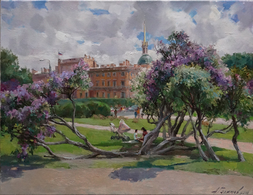 Painting Azat Galimov. Lilacs in the sun. Field of Mars. St.Petersburg.
