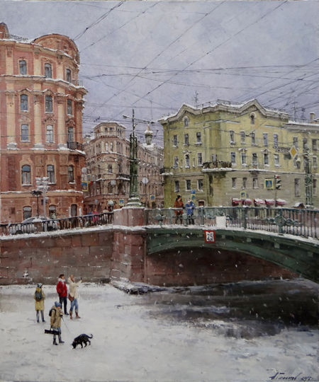 Paintings Azat Galimov. Under the bridge Voznesensky. The Griboyedov Canal.