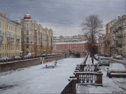 Paintings Azat Galimov. The Griboyedov Canal. View of the Kokushkin Bridge.