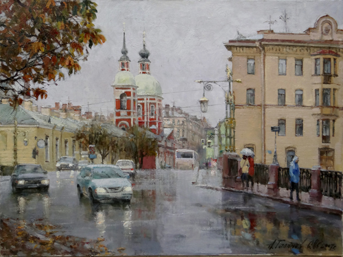 Paintings Azat Galimov. Rainy day on the streets Pestel.
