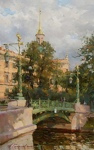 Paintings Azat Galimov.Garden Bridge on the River Moyka