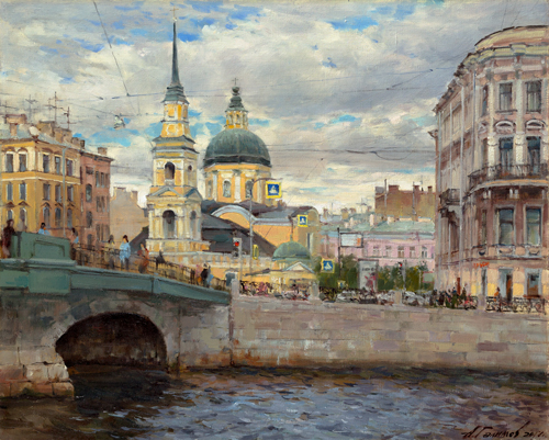 Paintings by Azat Galimov.Summer evening. River Fontanka, Petersburg. 