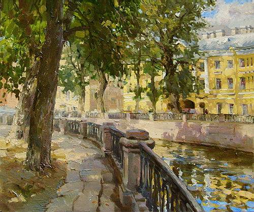 Paintings Azat Galimov.Canal Griboyedov. In the shade of trees