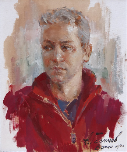 Painting A.Galimov Portrait of a Bulgarian artist  Lchezar Radov. 