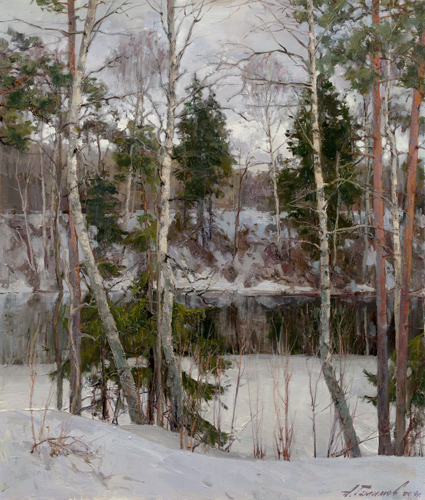 Painting by Azat Galimov. Winter shores. Msta river. 