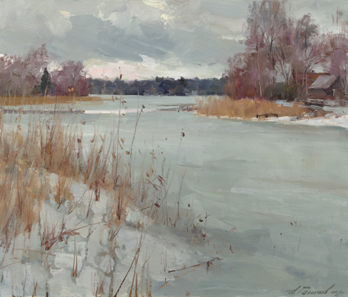 Painting by Azat Galimov.  Melting. Mstino Lake. 