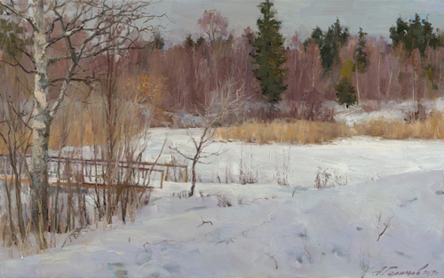 Painting by Azat Galimov.On the threshold of spring. Tver region. 