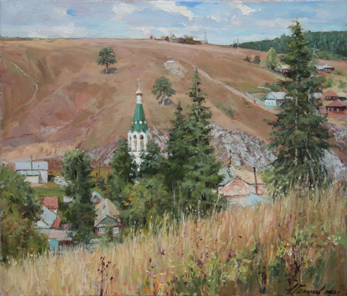 Painting by Azat Galimov. In the Ural expanses. The village of Kyn.