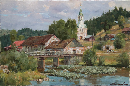 Painting by Azat Galimov.Demidov mining plant. The village of Kyn