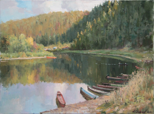 Painting by Azat Galimov. Chusovaya river. Still water