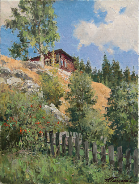 Painting by Azat Galimov. Kolchak's headquarters in the village of Kyn, Ural