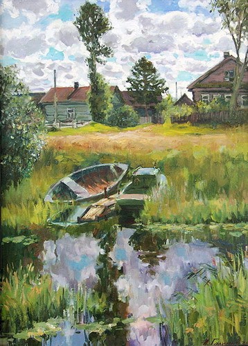Painting by Azat Galimov.Boats.