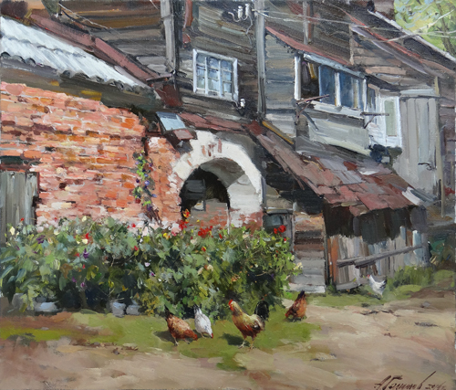 Painting by Azat Galimov.Quiet happiness. Valdai yard.