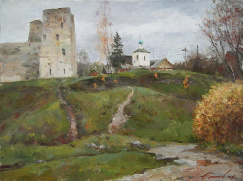 Painting by Azat Galimov.The path to the temple. Izborsk.