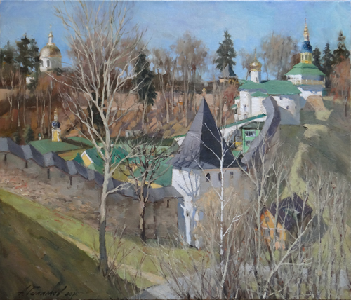 Painting by Azat Galimov.Pechory. Spring.