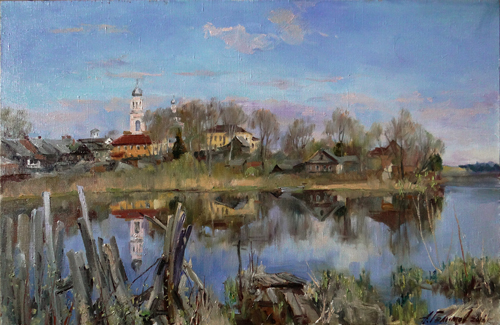 Painting by Azat Galimov. Valdai morning. Reflections.