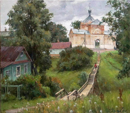 Painting by Azat Galimov. Summer in Kashin city. On the way to the temple.