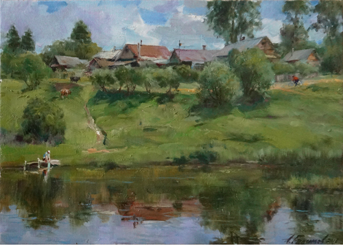 Painting by Azat Galimov.Summer in the province.  Kashin city.