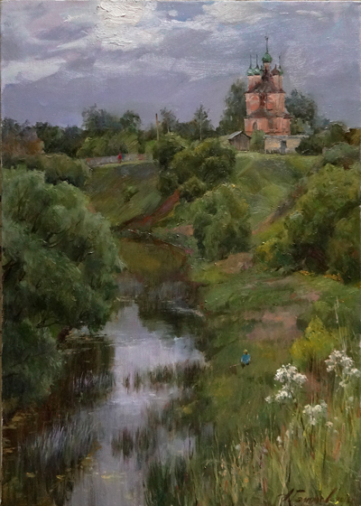 Painting by Azat Galimov. Above the steep banks.  Kashinka River.