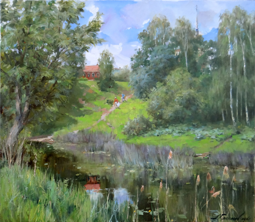 Painting by Azat Galimov.  In the thickets of reeds. River Kashinka.