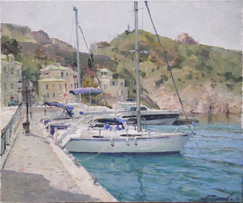 Painting by Azat Galimov. Yacht  Glory of Sevastopol. Crimea.