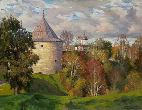 Painting by Azat Galimov.Colors of autumn. Old Ladoga.