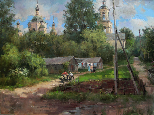 Painting by Azat Galimov. From the life of the province. Gardens in Kashin.