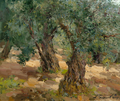 Painting Azat Galimov.Island of Marmara. Dance of the old olive trees.