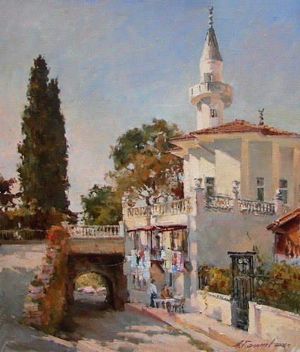 Painting Azat Galimov.Turkey. Buyukada. The Mosque on street Nizam.